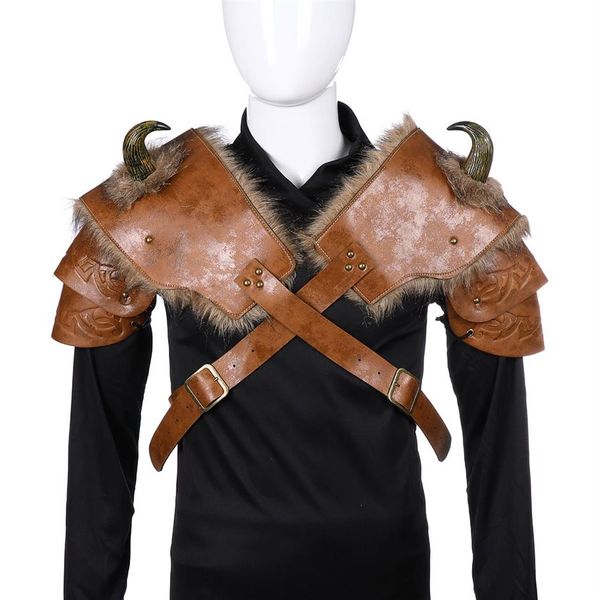 Adulto couro pu coaplay medieval retro cavaleiro guerreiro viking armadura ombro mostrar festa jogo adereços217a