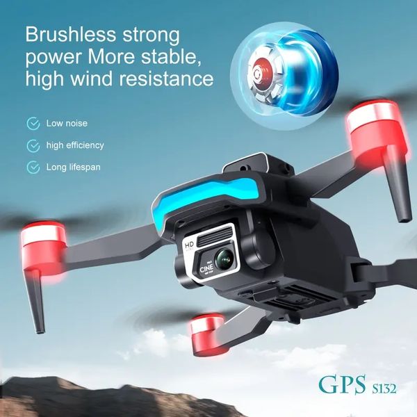 Drone GPS brushless 5G pieghevole S132 con telecamera elettrica HD, posizionamento del flusso ottico, evitamento degli ostacoli a infrarossi, controllo dei gesti, sensore di gravità.
