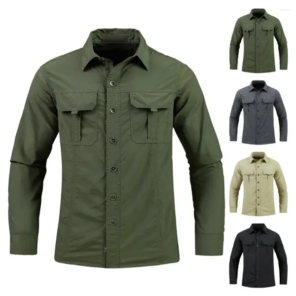 Camicie casual da uomo Verde Nero Cargo maniche lunghe per il 2024 Primavera Autunno Design Brand Oversize 4XL 3XL Abbigliamento militare Camicetta