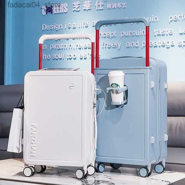 Suitcases 18 20 22 24 inch Trolley Suitcase External USB Charging Port Foldable Cup Holder Side Hook Boarding Combination Lock Suitcase Q240117