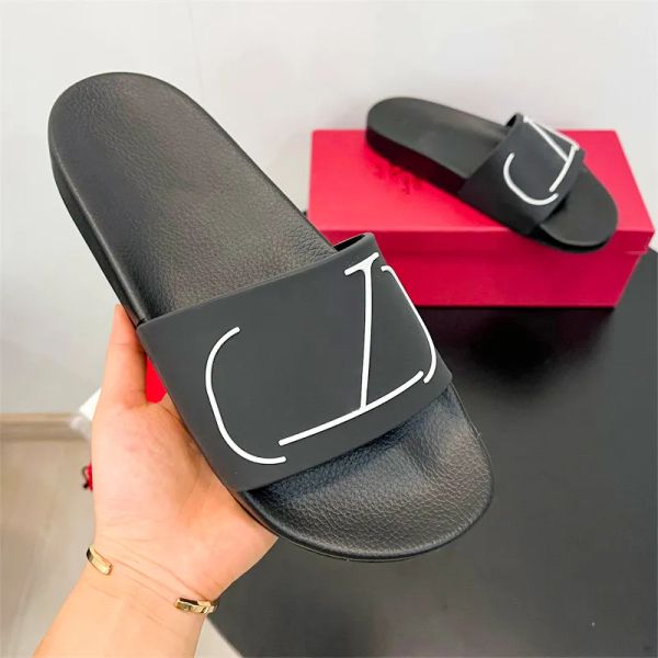 Vltn Frau Schuh Großhandel Slipper Sandale Designer Schuhe Schwarz Gummi Sliders Vlogo Loafer Mädchen Geschenk Flache Ferse Slide Männer Strand Niete Spaziergang Sommer Niete Größe 35-46 818