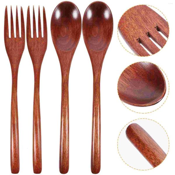 Set di stoviglie 6 pezzi Cucchiaio da dessert Kit di utensili da cucina in legno Forchetta da insalata delicata Pratico