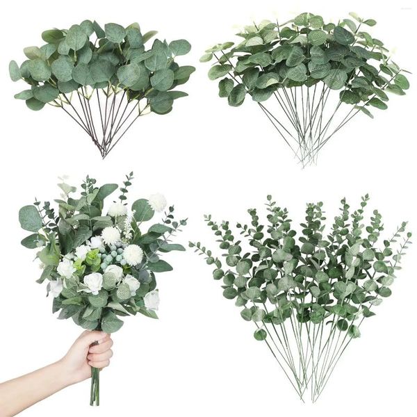 Dekorative Blumen, 5/10 Stück, künstliche Eukalyptusblätter, Stiele, gefälschter Silberdollar, Tischdekoration für Zuhause, Hochzeitsstrauß, Blumenarrangement