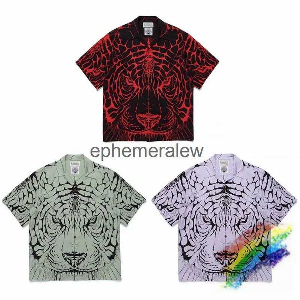 Camisas casuais masculinas Tiger Pattern Wacko Maria Camisa Homens Mulheres 1/1 Camisas havaianas de alta qualidade Teeephemeralew