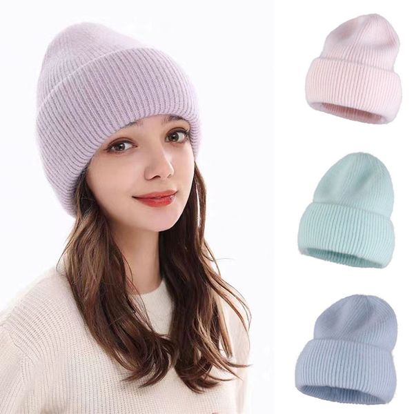 Designer novo venda quente chapéu de inverno real pele de coelho chapéus de inverno para mulheres moda quente gorro chapéus sólido adulto capa cabeça boné