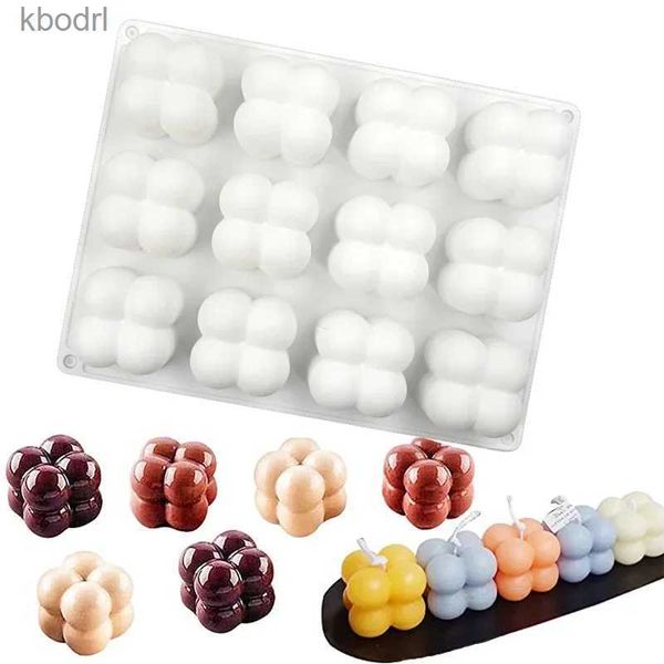 Ferramentas de artesanato 12 pequenos cubos de Rubik Mousse Molde de bolo 3D Cube Baking Mousse Molde de bolo de silicone DIY Molde de vela artesanal Sabão Vela Fazendo YQ240115