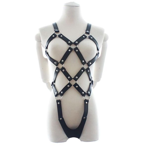 Arnês de corpo inteiro ajustável feminino couro virilha aberta sexy catsuit sexo fetiche bondage restrições teddy lingerie trajes eróticos2532