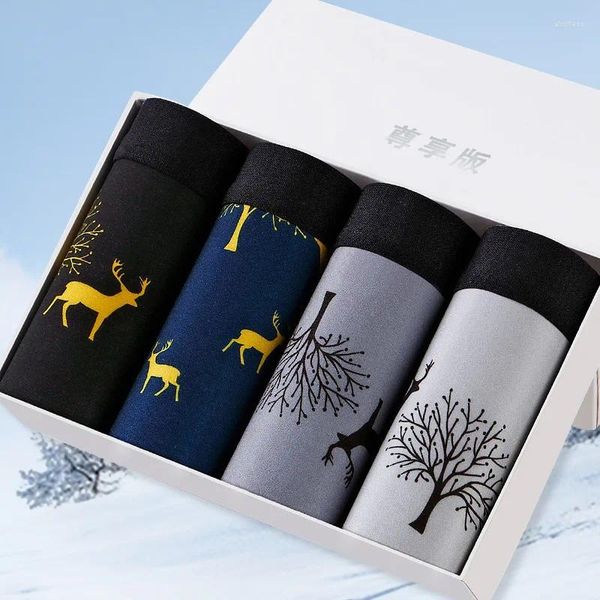 Cuecas 4 Pcs Moda Homens Calcinhas Menino Cueca Boxer Homens Algodão Briefs Elk Baleia Animal Shorts Boxers Natal