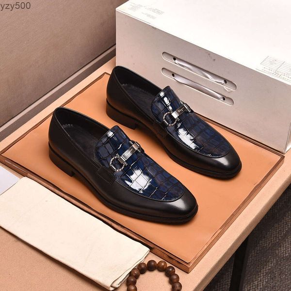 Feragamo Ferra Moda 2023 Homens Formal Business Dress Shoes Top Quality Masculino Casual Mocassins de Couro Genuíno Marca Designer Festa de Casamento Flats Tamanho 38-44 FQV7