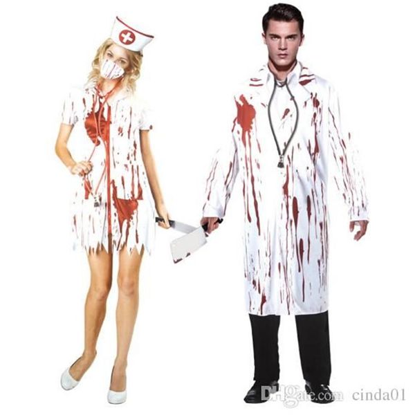 Médico enfermeira cosplay feminino masculino halloween blooded tema traje vestido roupas festa palco wear297s