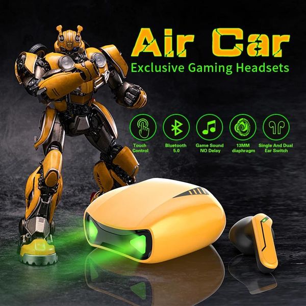 Kulaklıklar Hava Araba Hornet Gerçek Kablosuz Bluetooth Bumblebee için Kulaklık Düşük Gecikme Kulaklıkları Stereo Surround Ses Oyun Kulaklıkları