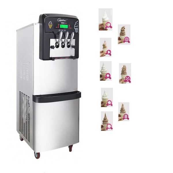 Máquina de sorvete vertical com sabor de frutas mistas 2 + 1 material de aço inoxidável com 4 rodas para fácil movimentação 7 dias sem limpeza Sistema frio Vertical 8 formas