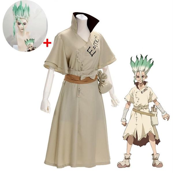 Anime Dr Stone Senku Ishigami Costume Cosplay Senku Adulto Maschio Bianco Set completo Halloween Natale Carnevale Costumi del partito Wig2774