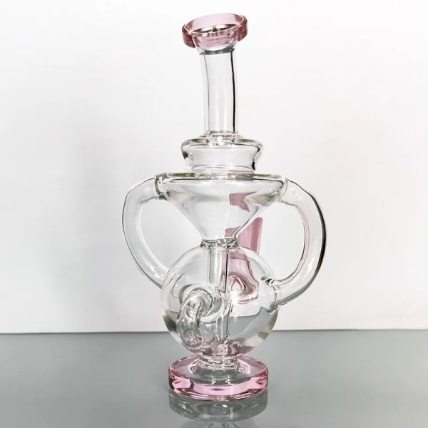 Bong in vetro rosa trasparente con collo piegato, pipa da fumo, olio, dab rig, percolatore a nido d'ape, tubi per acqua, narghilè femmina da 10 mm con rosa ZZ