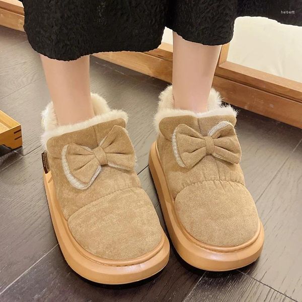 Stivali invernali da donna caldi fiocchi di pelliccia decorazione caviglia moda casual comode scarpe da esterno morbido peluche da interno femminile