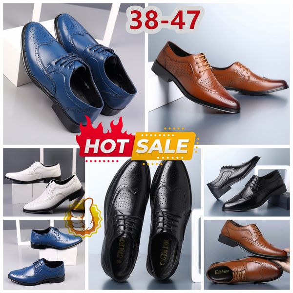 Modelos Formal Designer Vestido Sapatos Mans Preto Azul Branco Couros Sapatos Ponto Toe Festa Banquete Terno Masculino Business Heel Designer Sapatos EUR 38-47 Soft