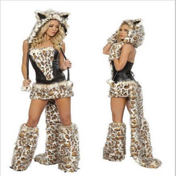Costume da ragazza sexy lupo peloso Costumi da donna Halloween Animal Cosplay Natale290x