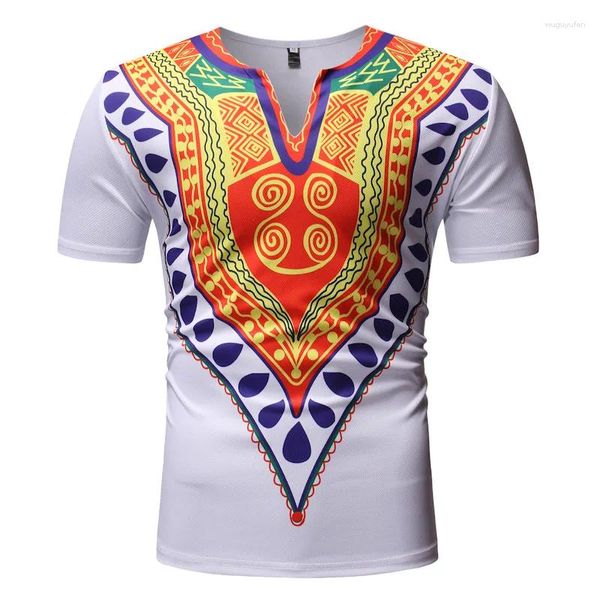 Abbigliamento etnico T-shirt a maniche corte con scollo a V bianco Uomo africano 2024 Marca Hip Hop Streetwear Magliette casual T-shirt XXL