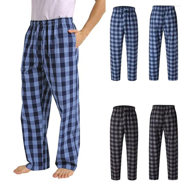 Calças masculinas moda casual xadrez solto esporte pijama calças coreano roupas masculinas streetwear ropa hombre