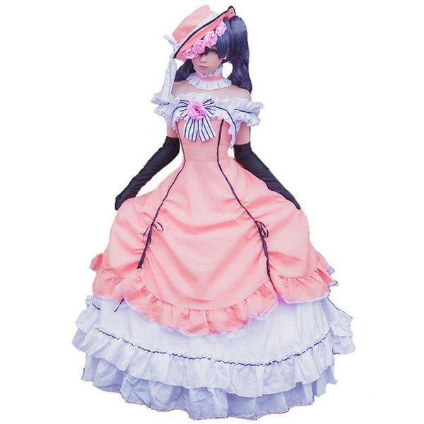 Anime preto mordomo ciel phantomhive cosplay feminino vestido de baile medieval vitoriano costume312e