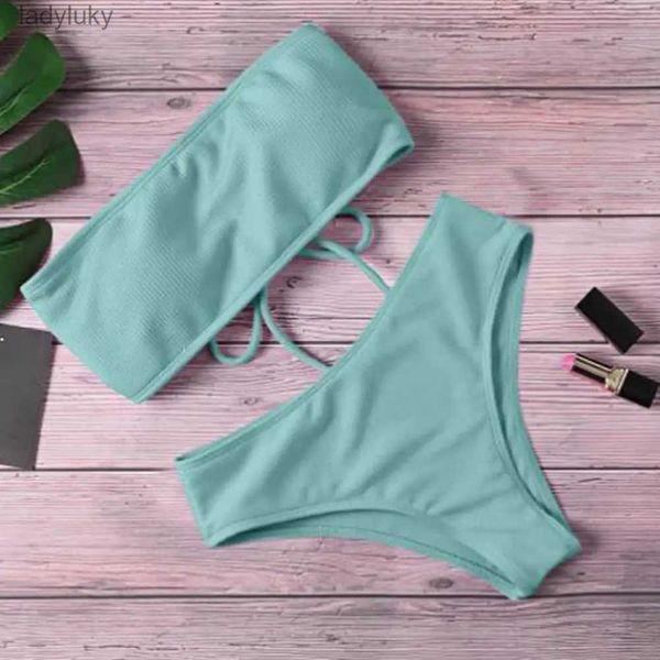 Swim Wear 1 conjunto aconchegante maiô acolchoado sutiã senhora roupa de banho com almofada no peito natação bandeau calções de banho divididos bikini setl240115