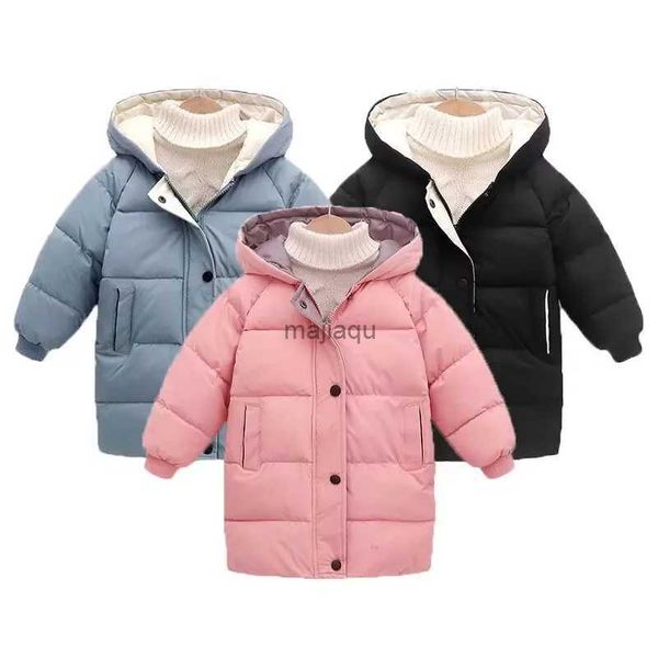 Giacche Felpe con cappuccio 4-10 anni Ragazzi Piumini lunghi Inverno Bambini Ragazze Spessa Calda Capispalla con cappuccio Bambini Gilet Cappotto Moda Abbigliamento casualL240115