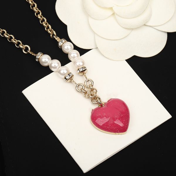 Дизайнерское роскошное латунное ожерелье, комплект французского классического эмалированного сердца, кулон с двойной буквой, инкрустированный кристаллом Сваровски, жемчугом, розовым, черным, для женщин, очаровательные ювелирные изделия, подарок для девушки