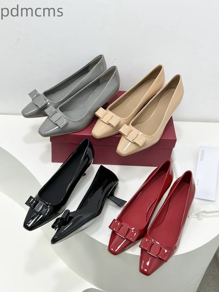 2023 Echtes Leder glänzend weiß Schleife Fischmaul High Heel Einzelschuh schlanker Absatz 6 cm Damenschuhe