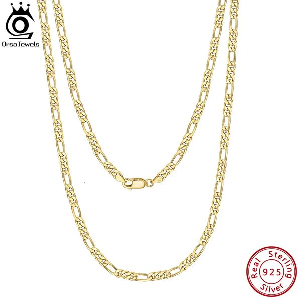 ORSA JEWELS Handmade Italiano 3.m Diamond-Cut Figaro Chain Colar Ouro 18K sobre 925 Prata Esterlina Homens Mulher Jóias SC34 240115