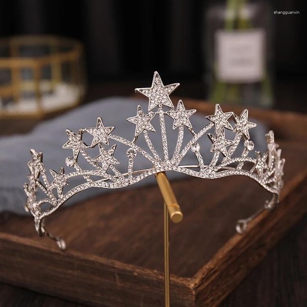 Fermagli per capelli Stella barocca Corona di cristallo Diademi da sposa Strass Spettacolo Diadema Copricapo da sposa Accessori da sposa Tiara De Noiva