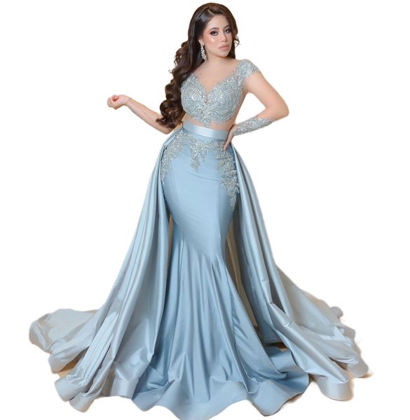 2024 Aso Ebi Árabe Prata Sereia Mãe Da Noiva Vestidos Lace Frisado Cetim Noite Prom Festa Formal Aniversário Celebridade Mãe Do Noivo Vestidos Vestido ZJ049