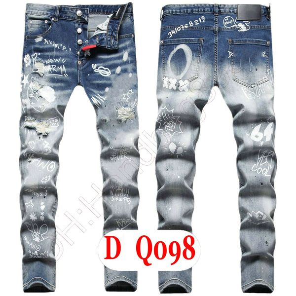 Jeans da uomo Designer italiano di lusso Jeans denim da uomo Pantaloni ricamati DQ2098 Moda Wear-Holes splash-ink stamp Pantaloni Abbigliamento da motociclista US28-42 / EU44-58