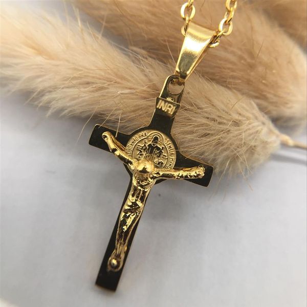 2020 de alta qualidade do vintage 18k corrente de ouro colar cristão cruz jesus religioso pingente colar para mulheres masculino charme fino jóias 286m