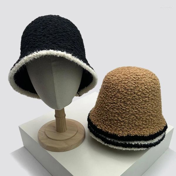 Berretti Cappelli a secchiello in pile berberi autunnali e invernali Versatili Caldi Moda Donna Uomo Comodo cotone coreano Color Block Elegante