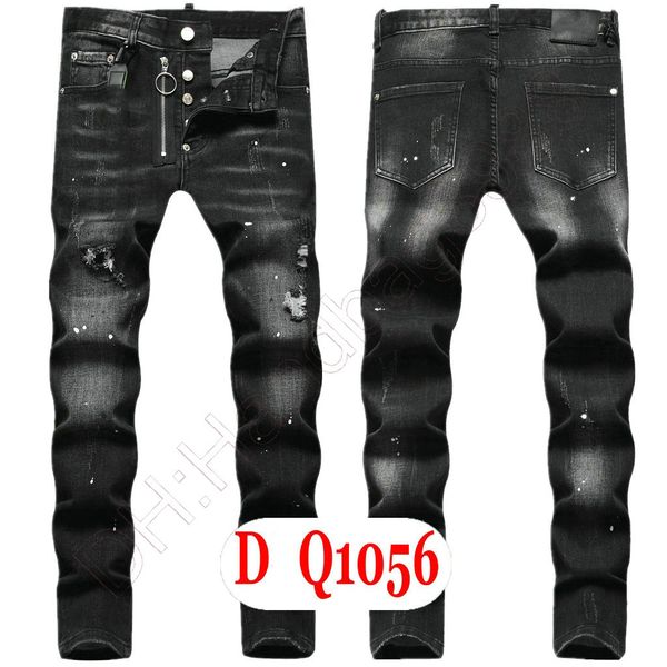 Jeans da uomo Designer italiano di lusso Jeans denim da uomo Pantaloni ricamati DQ21056 Moda Wear-Holes splash-ink stamp Pantaloni Abbigliamento da motociclista US28-42 / EU44-58