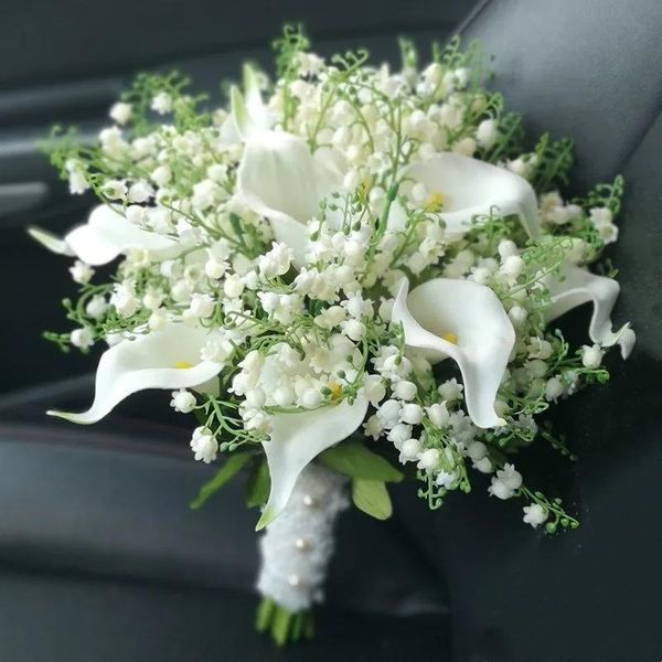 Flores buquê de flores de casamento para acessórios de noiva calla lírio buquê de noiva damas de honra branco tulipa vale decoração de casamento