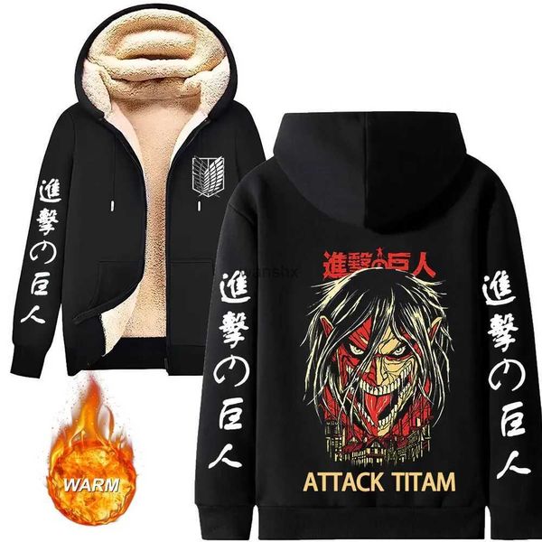 Erkek Ceketler Anime Saldırısı Titan Lambswool Ceketler Sweatshirts Shingeki Hayır Kyojin Zip Hoodies Erkek Kadın Kış Sıcak Sokak Çavrarı240115