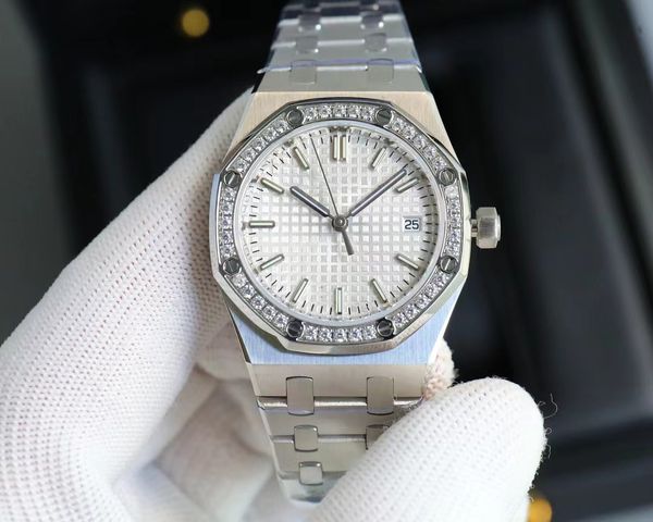 Relógio de tijolo feminino de alta qualidade 34mm moda de luxo masculino pulseira de aço relógio de movimento mecânico ouro e prata relógio de lazer deusa presente de natal