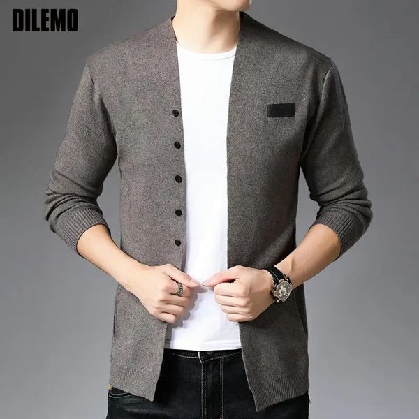 Top Quality Autum Marca Moda Slim Fit Malha Cardigan Homens Suéter Japonês De Lã Casacos Casuais Jaqueta Mens Roupas 240115