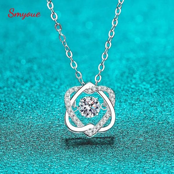 Colares Smyoue 0.5ct Gra Moissanite Colar para Mulheres Espumante Simulado Diamante Pingente Batendo Coração S Sier Fine Jewelry Gift