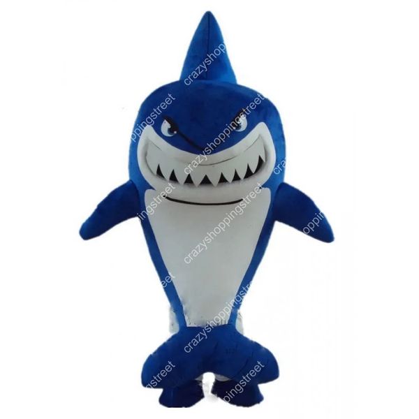 Venda quente azul tubarão mascote traje dos desenhos animados roupas personagem halloween natal fantasia vestido de festa adulto tamanho aniversário ao ar livre roupa terno