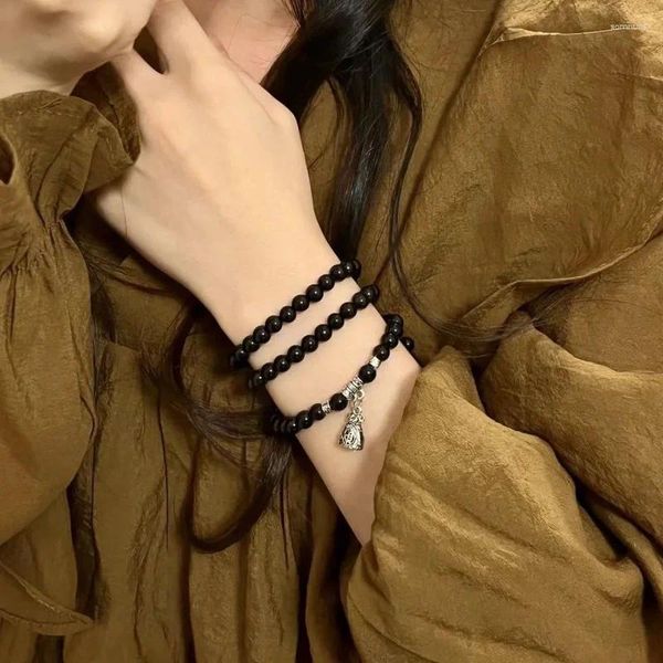 Charme pulseiras preto pedra grânulos pulseira para homem e mulheres natural de alta qualidade cristal pingente moda jóias conjuntos artesanal colar