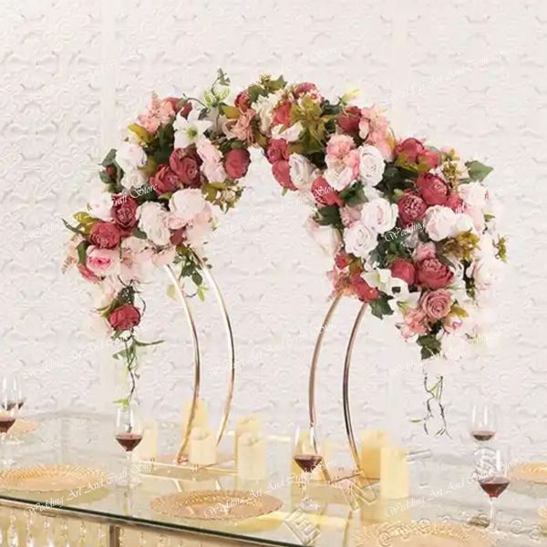 Decoração de casamento vasos casamento grande flor suporte decoração vaso alto vaso de casamento dourado peças centrais castiçal decoração pano de fundo suporte painel