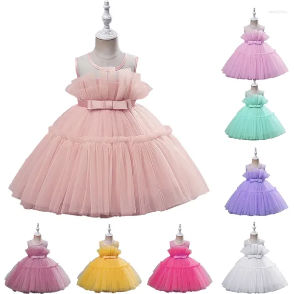 Vestidos de menina 2024 infantil bebê elegante princesa para meninas casamento festa de aniversário arco tule vestido de baile de natal bowknot