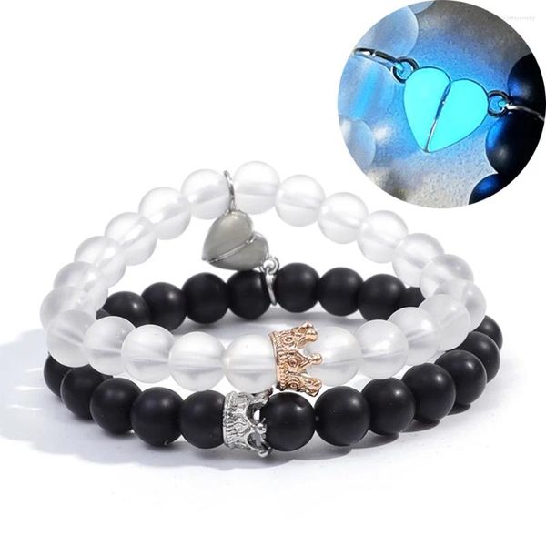 Strang Paar Magnetische Armband Leuchtende Perlen Liebhaber Charme Krone Herz Passende Trendige Armbänder Für Frauen Männer Schmuck Geschenk