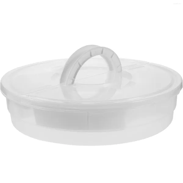 Set di stoviglie in plastica rotonda trasparente portatile per torta, fetta di pizza, scatola di immagazzinaggio, piatto per caramelle, con coperchio, scatole per il trasporto, valigia trasparente