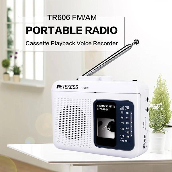 Rádio retekess tr606 reprodução de cassete rádio fm/am portátil gravador de voz suporte gravação de microfone embutido/externo