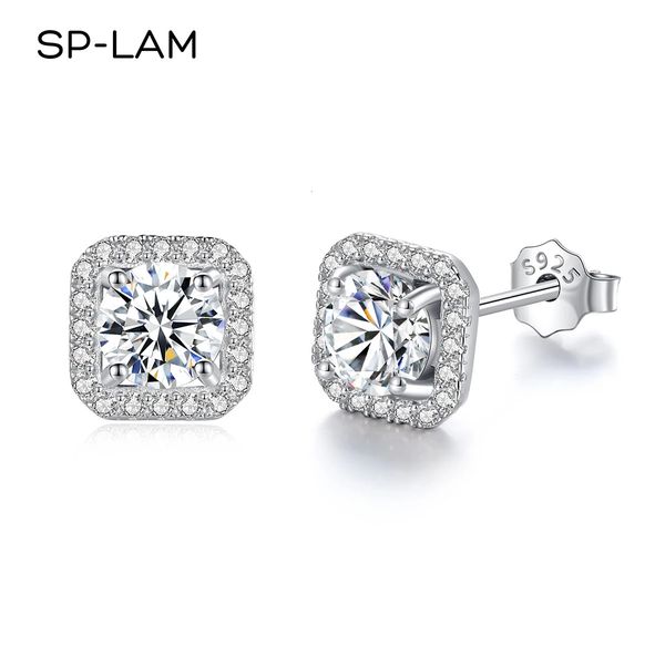 Diamante incomum quadrado halo brincos para mulheres certificado 925 prata esterlina na moda jóias finas de aniversário 240113