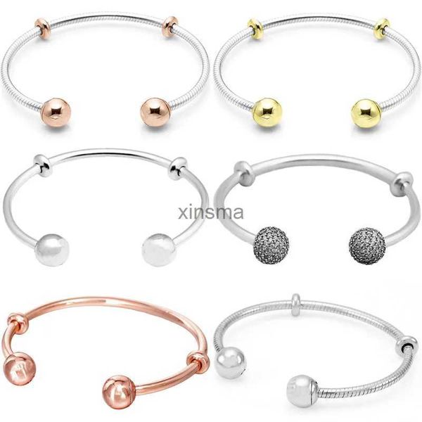 Kette Original Funkelnde Kugelkappe Schlangenkette Stil Offener Armreif 925 Sterling Silber Armband Passend für Europa Bead Charm Diy Schmuck YQ240115