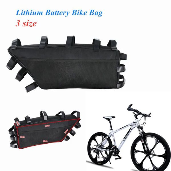 Borse Borsa portaoggetti per batteria Liion per bicicletta Sospensione per trave per bici Mountain Road Bike Borse per appendere batterie con telaio di grande capacità